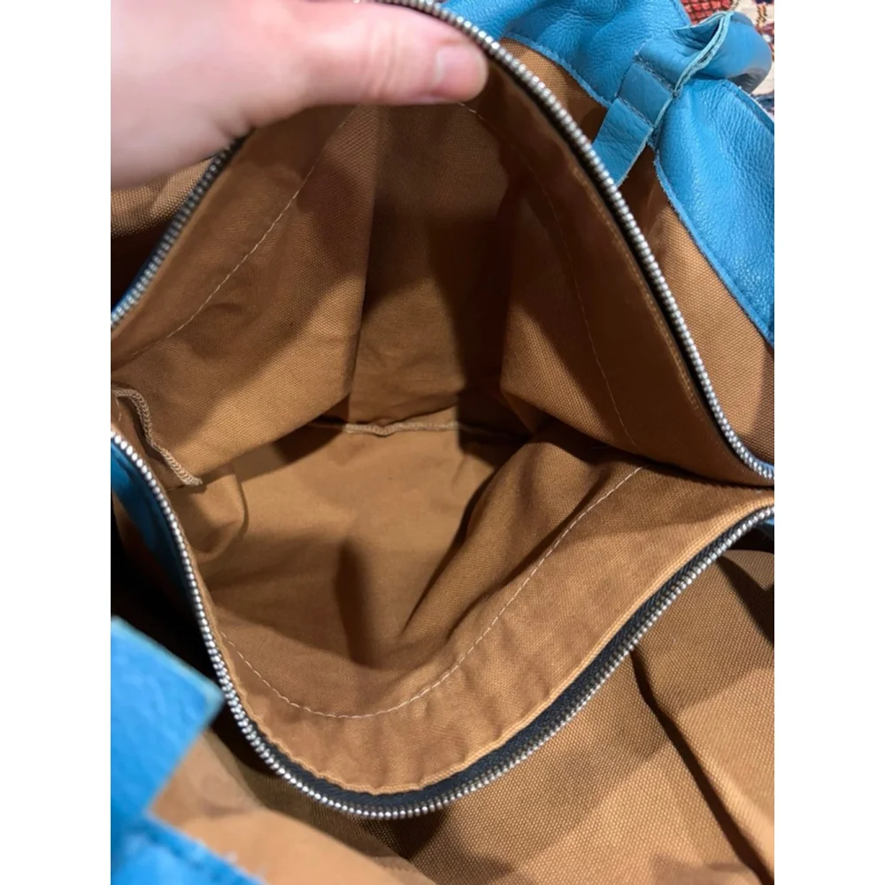 Newbark Blue Pebbled Leather Large Tote Bag Shoulder Carry Minimalist - Picture 7 of 9